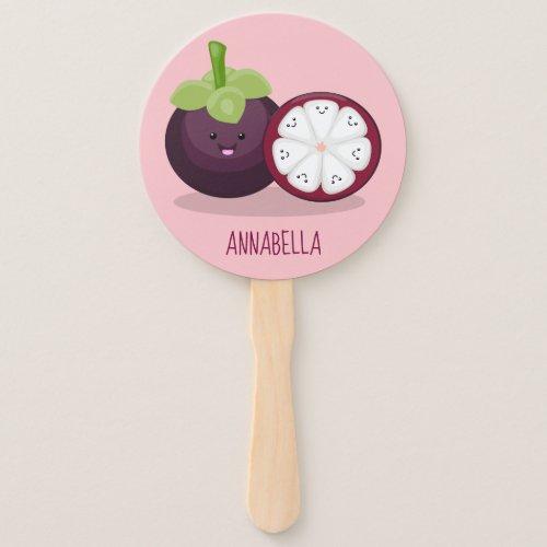 Cute purple mangosteen cartoon illustration hand fan