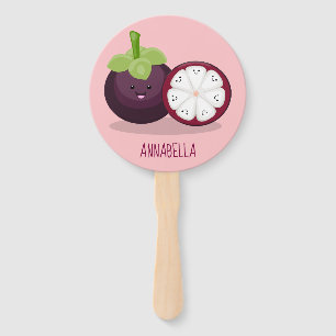 Cute purple mangosteen cartoon illustration hand fan