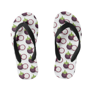Cute purple mangosteen cartoon illustration kid's flip flops