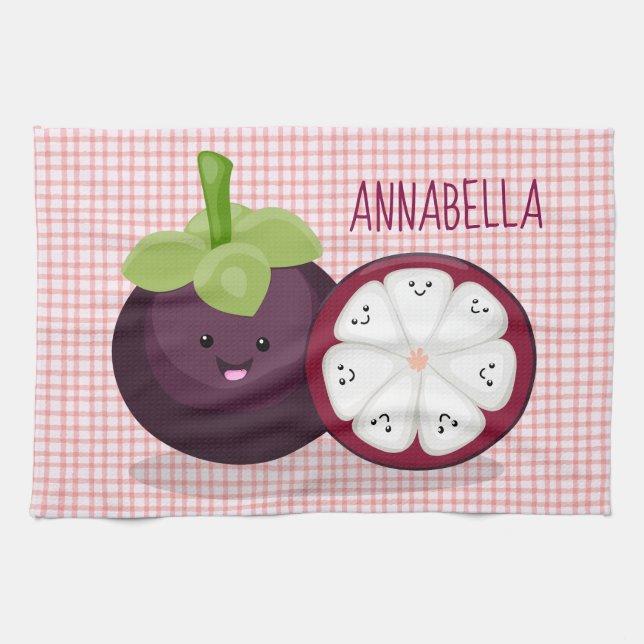 Cute purple mangosteen cartoon illustration kitchen towel (Horizontal)