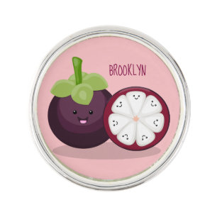 Cute purple mangosteen cartoon illustration lapel pin