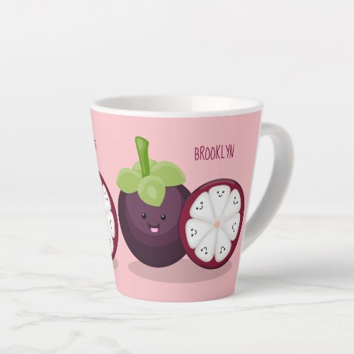 Cute purple mangosteen cartoon illustration latte mug