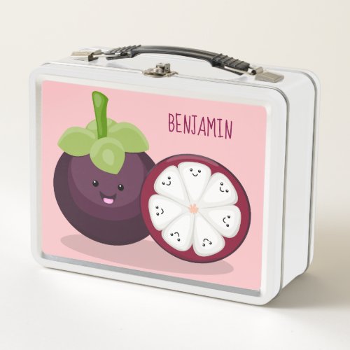 Cute purple mangosteen cartoon illustration metal lunch box