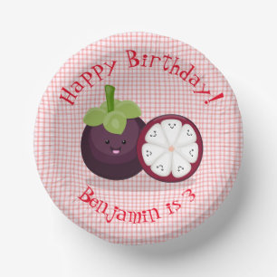 Cute purple mangosteen cartoon illustration paper bowls