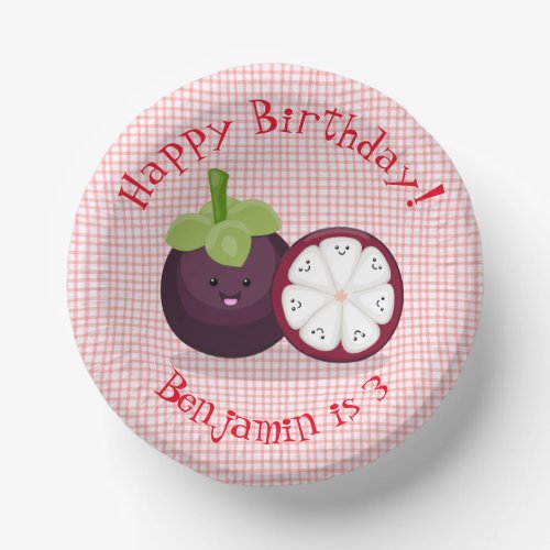 Cute purple mangosteen cartoon illustration paper bowls