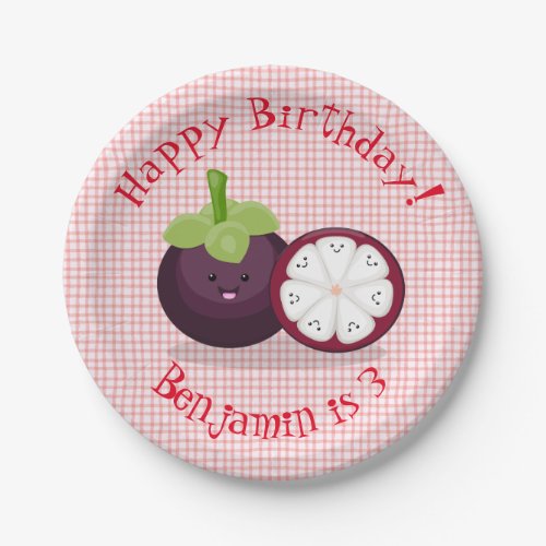 Cute purple mangosteen cartoon illustration paper plates