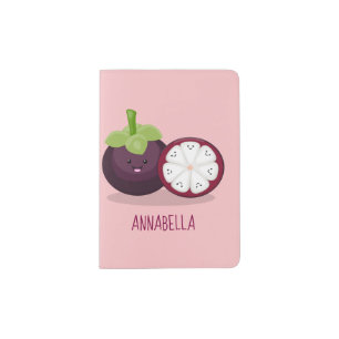 Cute purple mangosteen cartoon illustration passport holder