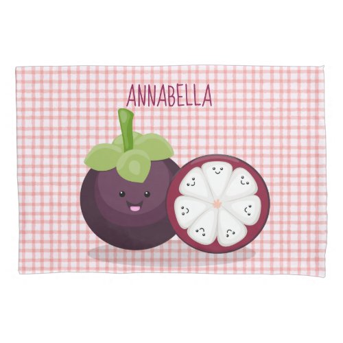 Cute purple mangosteen cartoon illustration pillow case