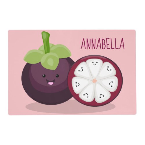 Cute purple mangosteen cartoon illustration placemat