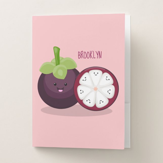 Cute purple mangosteen cartoon illustration pocket folder (Front)