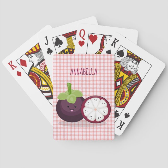 Cute purple mangosteen cartoon illustration poker cards (Back)
