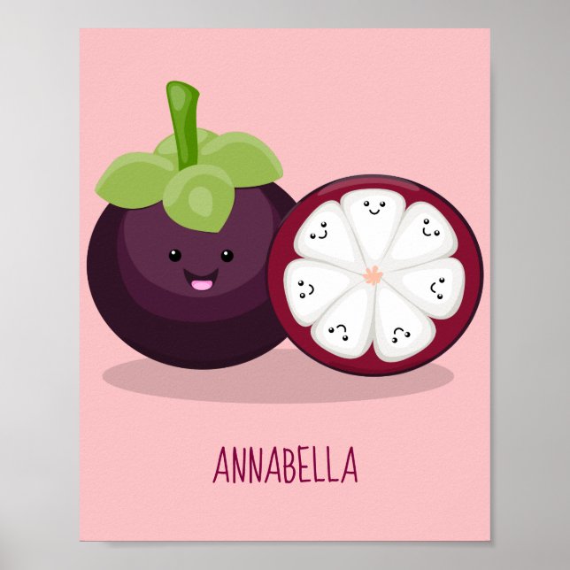 Cute purple mangosteen cartoon illustration poster (Front)