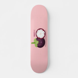 Cute purple mangosteen cartoon illustration skateboard