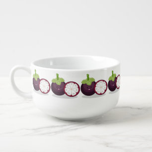 Cute purple mangosteen cartoon illustration soup mug