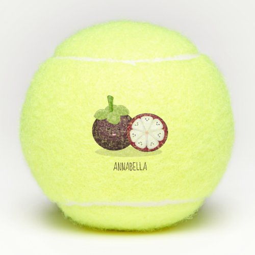 Cute purple mangosteen cartoon illustration tennis balls