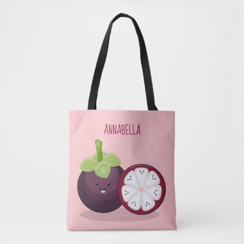 Cute purple mangosteen cartoon illustration tote bag