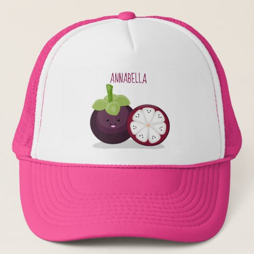 Cute purple mangosteen cartoon illustration trucker hat