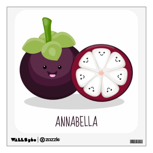 Cute purple mangosteen cartoon illustration wall decal