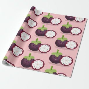 Cute purple mangosteen cartoon illustration wrapping paper