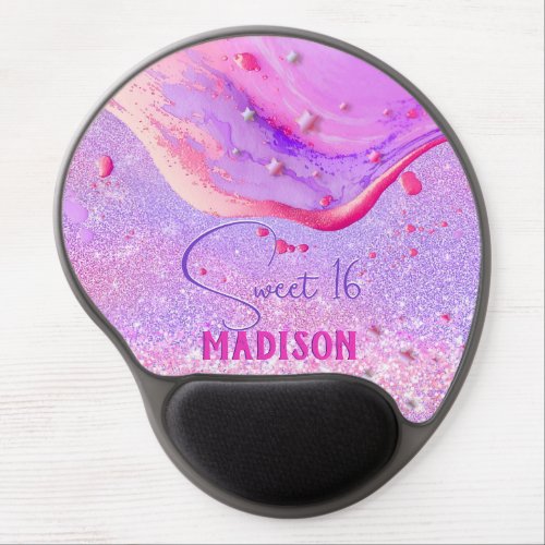 Cute purple marble art glitter monogram gel mouse pad
