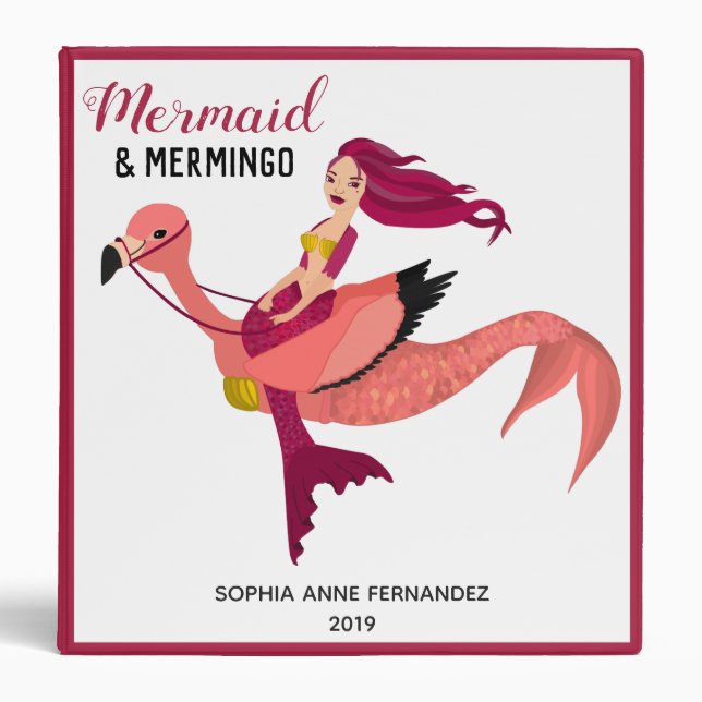 Cute Purple Mermaid and Flamingo Girly Best Friend 3 Ring Binder (Front)