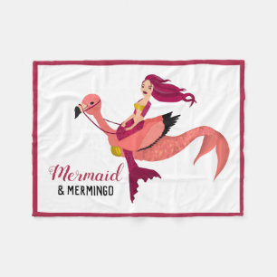 Cute Purple Mermaid and Flamingo Girly Best Friend Fleece Blanket