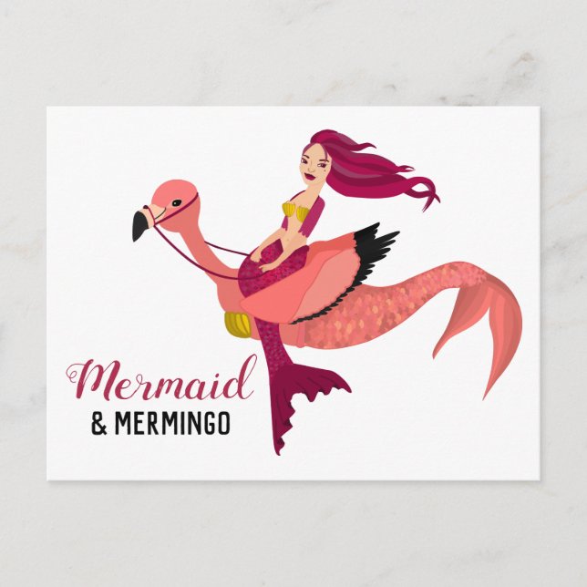 Cute Purple Mermaid and Flamingo Girly Best Friend Postcard (Front)