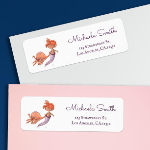 Cute Purple Mermaid and Octopus Return Address Label