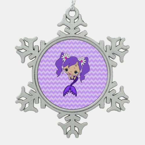 Cute Purple Mermaid Snowflake Pewter Christmas Ornament