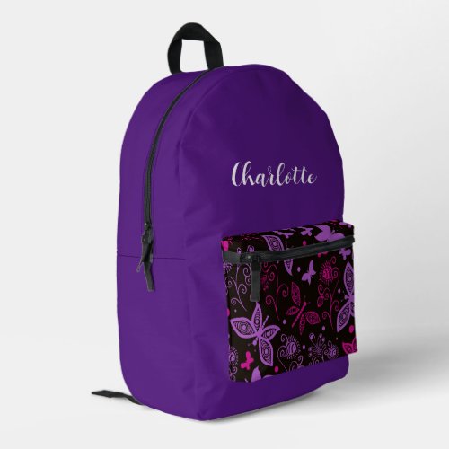 Cute Purple Monogram Butterfly Theme Girls Printed Backpack