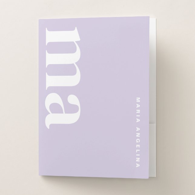 Cute Purple Monogram School Pocket Folder (Front)