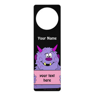 Cute Purple Monster Add Your Name Kids Door Sign