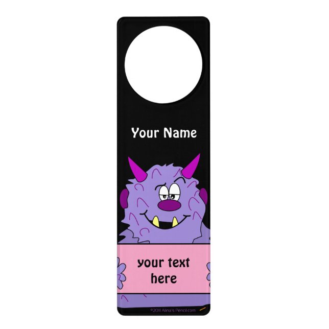 Cute Purple Monster Add Your Name Kids Door Sign (Front)