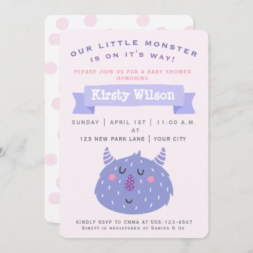 Cute Purple Monster | Baby Shower Invitation