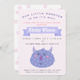 Cute Purple Monster Baby Shower Invitation