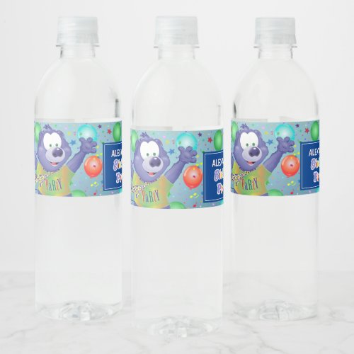 Cute Purple Monster Boy Birthday Party Water Bottle Label