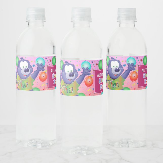 Cute Purple Monster Girl Birthday Party Water Bottle Label (Bottles)