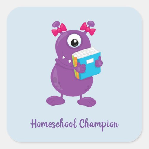 Cute Purple Monster Homeschool Champion Square Sticker