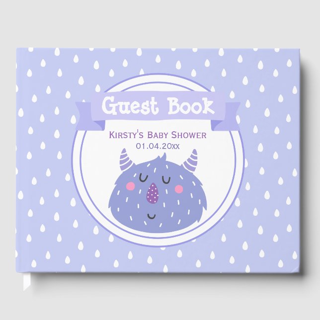 Cute Purple Monster - Lilac Baby Shower Guest Book (Front)