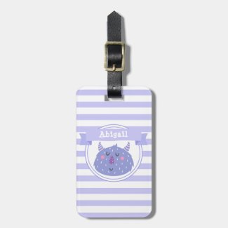 Cute Purple Monster |  Lilac Striped Kids Luggage Tag