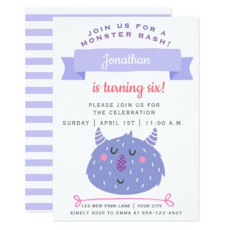 Cute Purple Monster | Monster Bash Kids Birthday Invitation