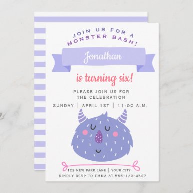 Cute Purple Monster | Monster Bash Kids Birthday