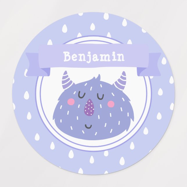 Cute Purple Monster - Personalized Kids' Labels (Design 1)