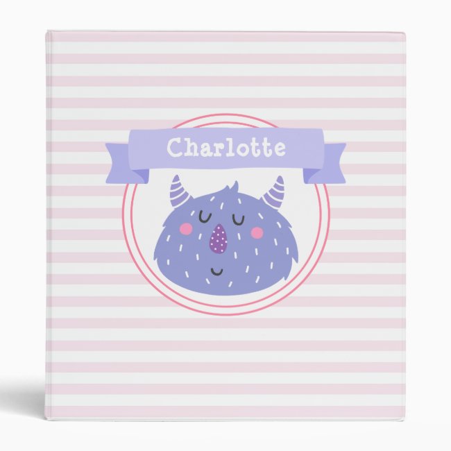 Cute Purple Monster Personalized Pink Striped Kids