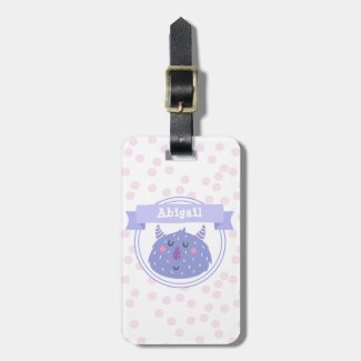 Cute Purple Monster &  Pink Polkadots Kids Luggage Tag