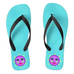 Cute Purple Moon Face Pink Lips Yellow Stars Aqua Flip Flops