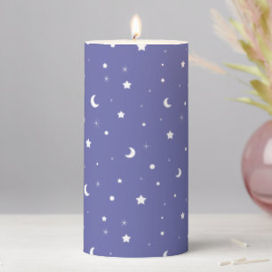 Cute Purple Moons and Stars Periwinkle Pillar Candle
