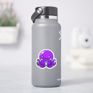 Cute Purple Octopus Bubble Tea Sticker