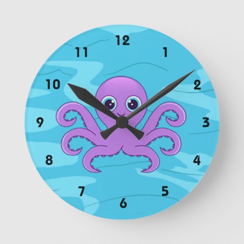 Cute Purple Octopus Design Wall Clock