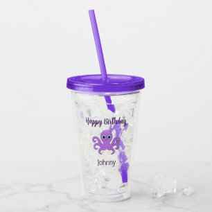 Cute purple octopus green acrylic tumbler